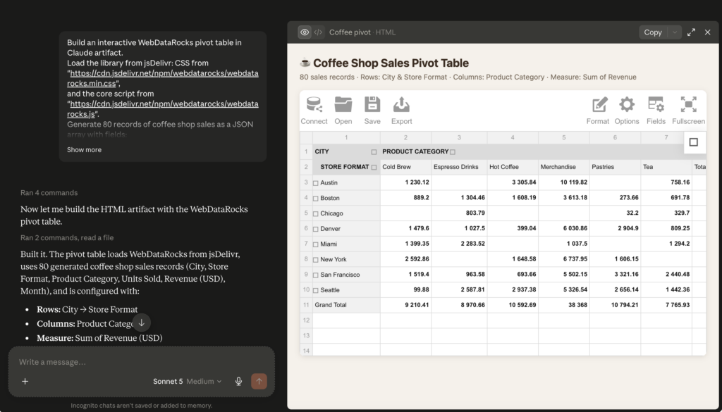 Claude and WebDataRocks Step1